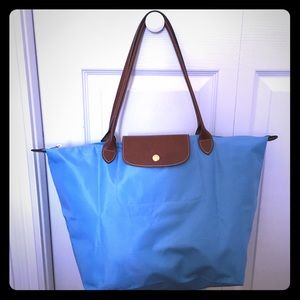 Longchamp Le Pliage Large blue zip tote like new!